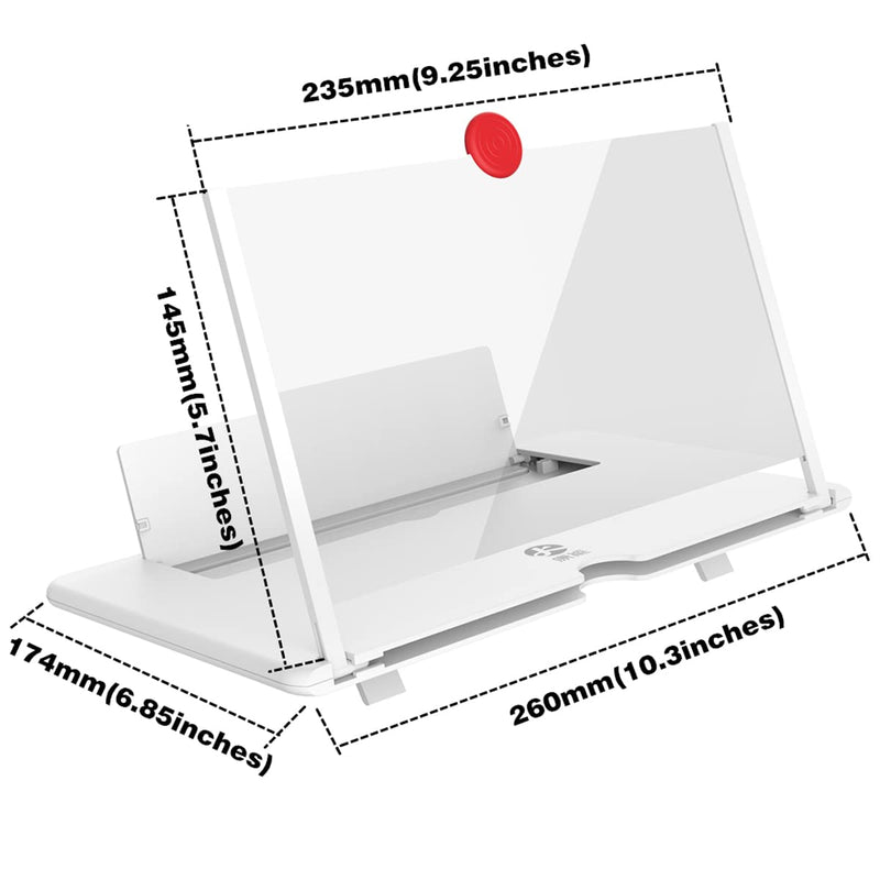 [AUSTRALIA] - Phone Screen Magnifier, Screen Amplifier 3D HD Screen Projector with Foldable Stand, Phone Screen Magnifier for Watching Movies, Videos, Games and Reading, Compatible with All Phones (White) White 