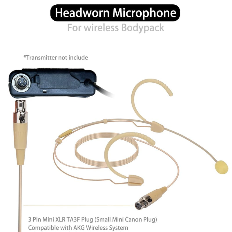 YXG Headworn Earset Over Ear Hanging Mic Beige Low Profile Light-Weight Microphone Compatible with AKG Wireless System Bodypack Transmitter,with 1.45m Cable Mini XLR Plug