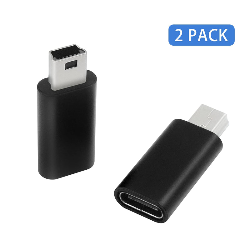 Duttek USB C to Mini USB Adapter, Mini USB to USB C Adapter, USB C Female to Mini USB Male Adapter, USB C to USB Mini Adapter Transmission Rate 480 Mbps for MP3 Players, Computer. 2 Pack (Black)