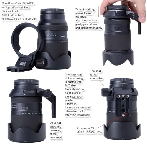iShoot Lens Collar Tripod Mount Ring Compatible with Tamron 28-300mm F4-7.1 Di III VC VXD A074 E-Mount, Support Holder Bracket Quick Release Plate Compatible with Arca-Swiss Fit Clamp and Stabilizer