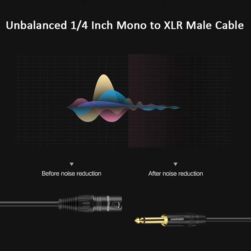 [AUSTRALIA] - DREMAKE Mono 6.35mm to XLR 3-Pin Audio Cable, 33FT Quarter Inch to XLR Unbalanced Mic Cable for Speakers, Stage, DJ, AMP, Studio Audio Console 33FT/10M 