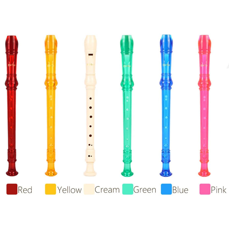 Everjoys Soprano Recorder for Beginners Students in School - German Style C Key 8 Hole Flute Detachable 3pcs ABS Crystal Music Recorder w/Cleaning Rod,Bag and Fingering Chart, Transparent Bobby Pink Rose Red