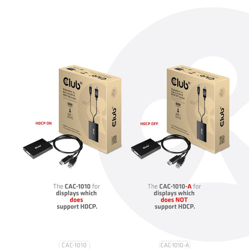 Club 3D CAC-1010-A DisplayPort to Dual Link DVI-D HDCP Off Version Active Adapter M/F for Apple Cinema Displays