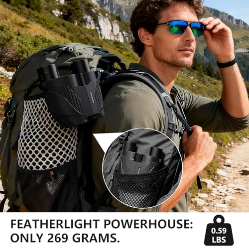 20x25 Compact Binoculars with Strap for Kids and Adults, Sharp Clear, Mini Low Weight Binoculars for Bird Watching,Hiking Outdoor, Cruise Ship,Concert Black