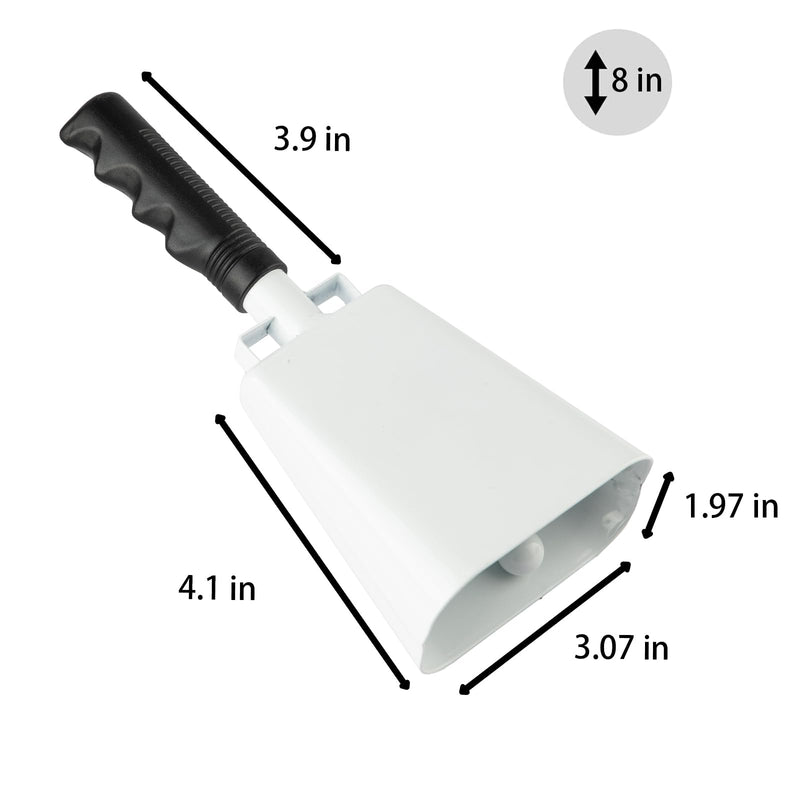 Steel Cowbell with Handle 8 Inch Cow Bells Noise Makers, 2 Pack Large Cowbells for Sporting Events, Hand Percussion Cowbells Cheering Bell for Football Game Party Concert Graduation School (White) White