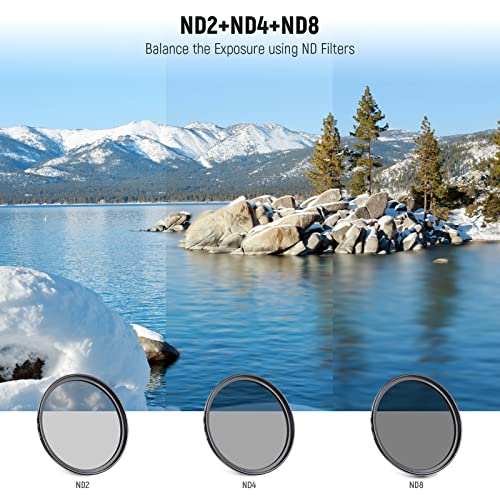 NEEWER 49mm ND Lens Filter Kit: UV, CPL, FLD, ND2, ND4, ND8, Hood, Cap