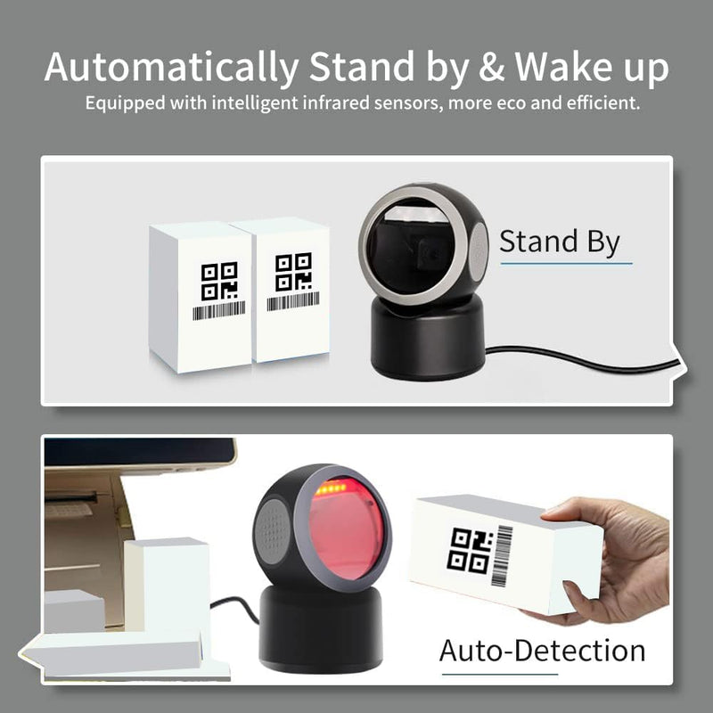 [AUSTRALIA] - Alacrity 2D 1D QR Desktop Barcode Scanner, Omnidirectional Hands Free USB Wired Barcode Reader, Capture Codes on Screen, 3300DW, Black 
