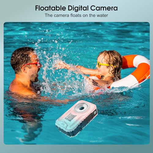 4K 64MP Underwater Camera Autofocus IPS HD Screen 16X Digital Zoom Fill Light, Floatable Waterproof Digital Camera, 16FT, Includes 16GB Card for Surfing Snorkeling Swimming, Pink