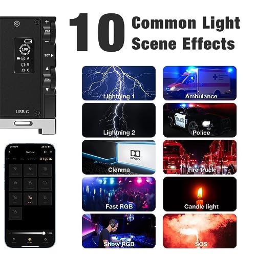 Pixel G1s RGB Video Light with APP Control, 12W 210 Minutes Rechargeable Battery LED Camera Light, 10 Common Lighting Effects, CRI≥97 2500-8500K LED Video Light with Aluminum Alloy Body