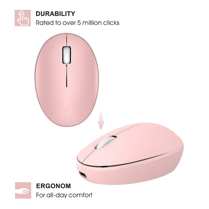 TENMOS Mini Rechargeable Wireless Mouse, 2.4GHz Optical Travel Mouse Slient Wireless USB Computer Mouse for Kids/Girls, Auto Sleeping, 3 Buttons, 1000 DPI Compatible with Laptop, PC, Computer (Pink) pink