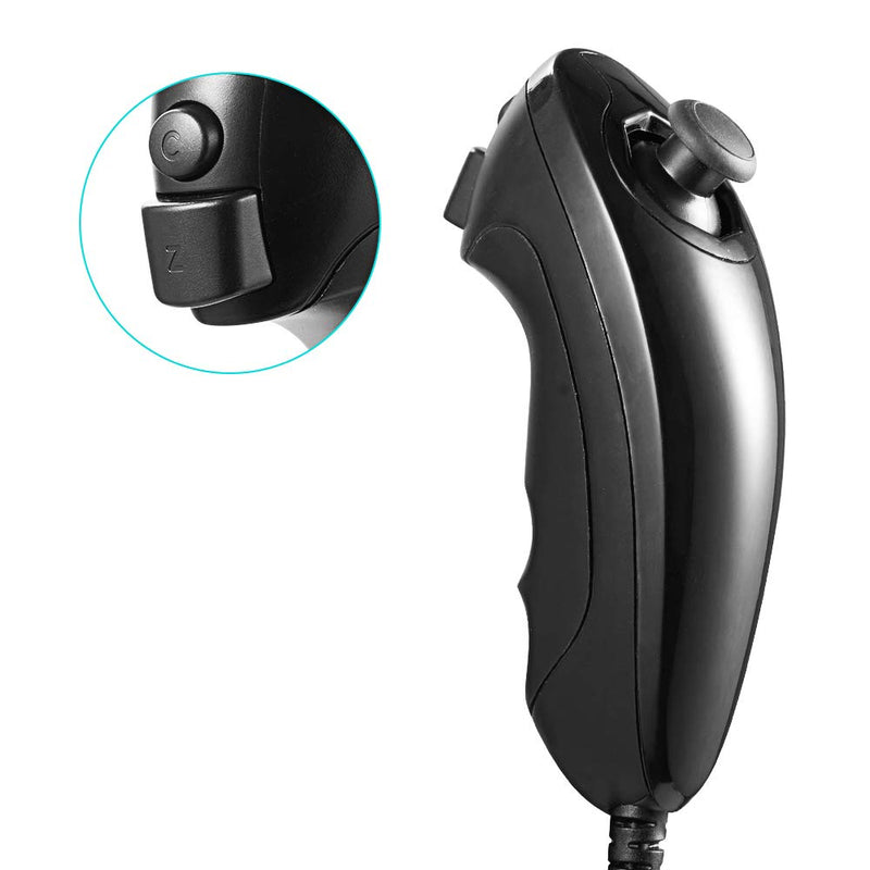 2 Pack Wii Nunchuck Controllers, Nunchuk Jostick Replacement Remote Game Controller for Wii Wii U Video Game Console Black