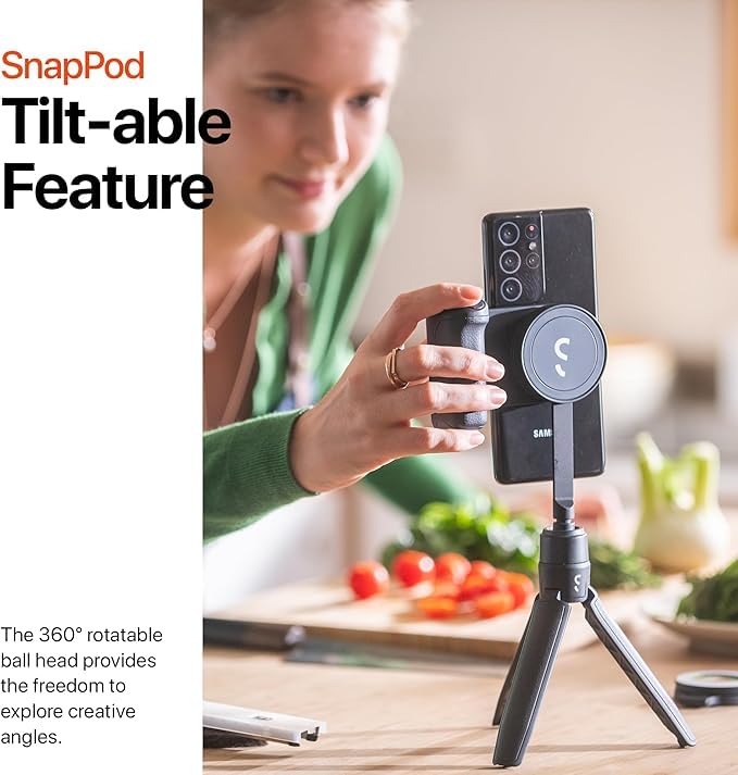 ShiftCam SnapStand Mini - Video Selfie Stick and Tripod - Magnetic Mount Snaps on to Any Phone - Tiltable Design | Midnight