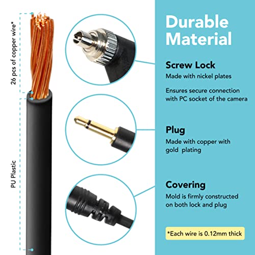 Foto&Tech 3.5 mm to Male Flash PC Sync Cable, 14 Inch Coiled Cord with Screw Lock, Compatible with Nikon Canon and Most DSLR Cameras PocketWizard Plus III Plus II Mini Phone PC1 (2 Pieces) 2 Pieces 14 Inch
