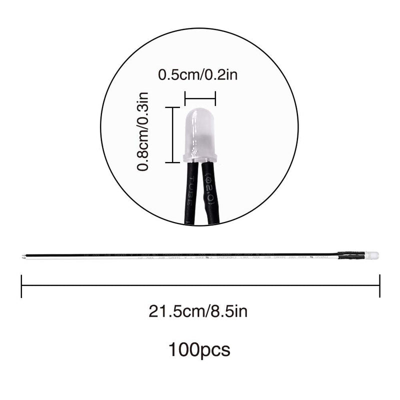 [AUSTRALIA] - YIXISI Pack of 100 Pre-Wired LED, 12 V 5 mm Prewired Diode Light, Diffuse Emitting Light Diode Multi Colours Assorted Light, 20 cm (White) Cool White-100 