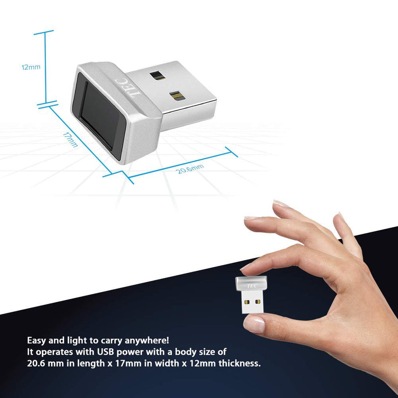 TEC Mini USB Fingerprint Reader for Windows 11/10 Hello, TEC TE-FPA2 Bio-Metric Fingerprint Scanner PC Dongle for Password-Free and File Encryption, 360° Touch Speedy Matching Security Key