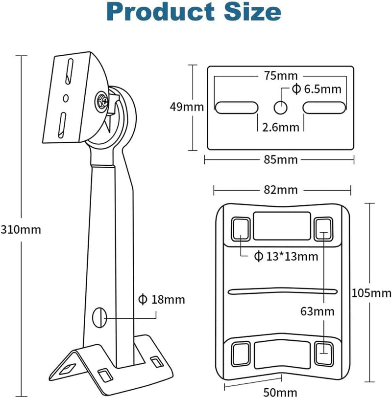 [AUSTRALIA] - 11.8" Heavy Duty Pole Mount Camera Bracket - 2 Stainless Steel Hose Clamps & L - Adapter, Indoor Outdoor for Small Business & Home CAM-MNT-11.8IN-PM-STD 