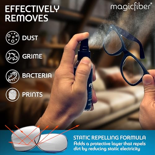 MagicFiber 8 PK Glasses Kit - 2 Eyeglass Cleaner Sprays + 6 Microfiber Cleaning Cloths - Premium Eye Glass Cleaners Spray and Glasses Wipes - Lint-Free Lenses