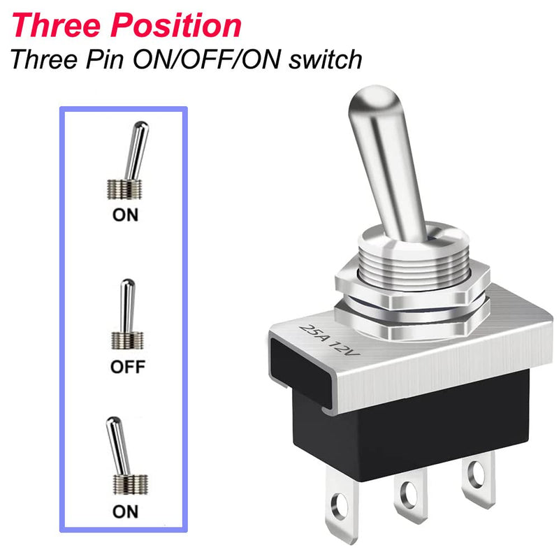 Gebildet Metal On/Off/On Toggle Switch 25A 12VDC/15A 24VDC/10A 250VAC/ 15A 125VAC SPDT 3Pin 3 Position Rocker Switch for Car KN3D-103 Black-3 Pens