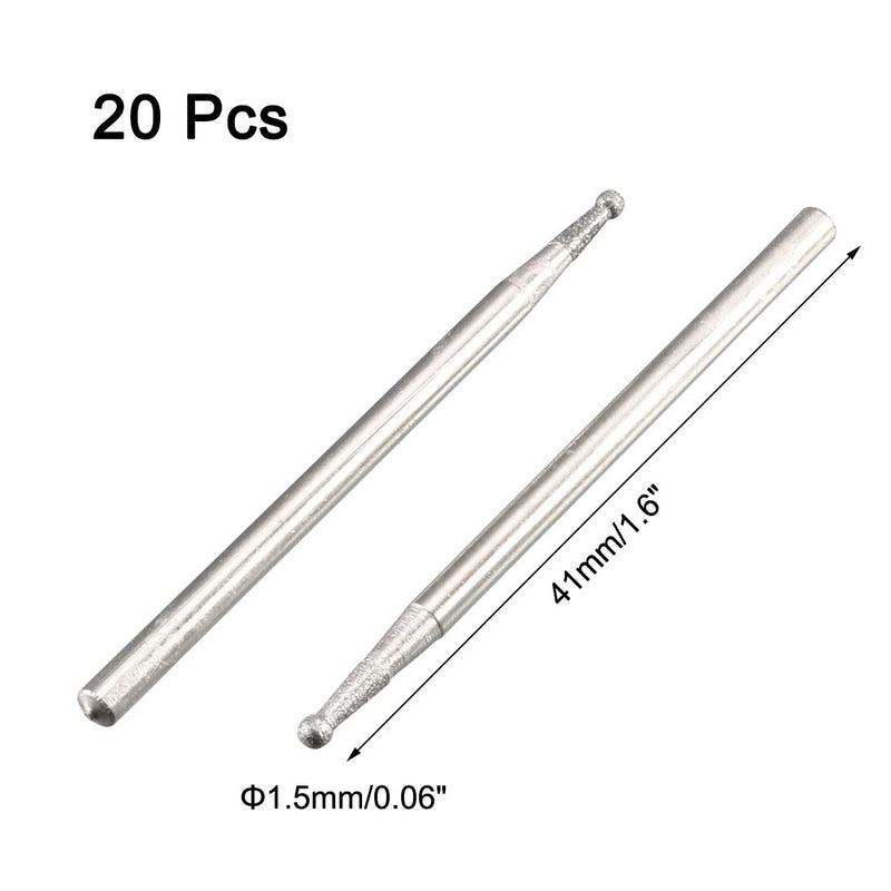 Sourcingmap 2.35mm Shank 1.5mm Dia Diamond Head Ball Shaped Grinding Mounted Point Bit 20pcs