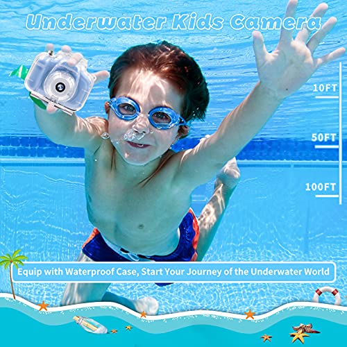Kids Waterproof Camera 12MP 1080P Digital Camera with 32GB Card & Case Blue