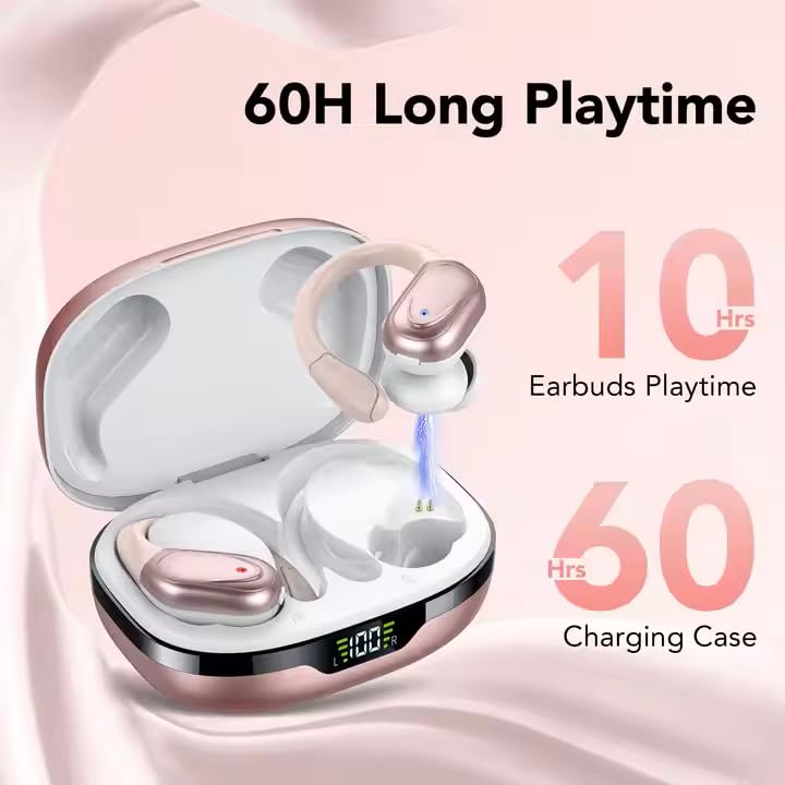 TRON Wireless Earbuds Bluetooth Headphones, Sport Earbuds with Stereo Deep Bass, Over-Ear Hooks, ENC Noise-Cancelling Mic, Waterproof Earphones for Workout/Running – Pink TR59 TRON Wireless Earbuds Pink TR59