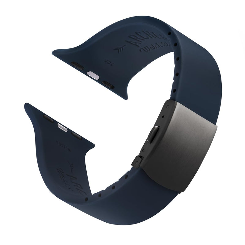 Archer Watch Straps - Custom Fit Silicone Straps for Apple Watch 44/45/46/49mm Midnight Blue, Gray Clasp