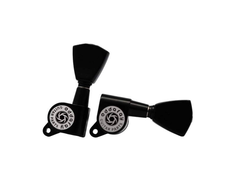[AUSTRALIA] - Guitar Machine Heads (3R + 3L) - 1:15 Gear Ratio Sealed Tuning Key Pegs String Tuners Set with Tulip Shaped Knob Replacement (E-1004, Black) 