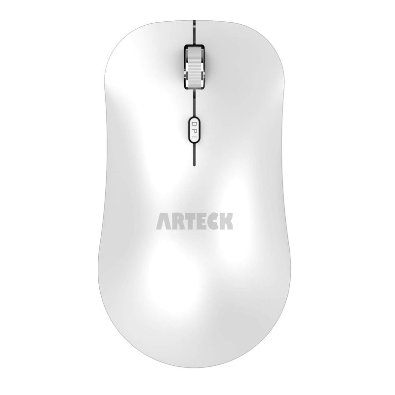 Arteck 2.4G Wireless Mouse with Nano USB Receiver Ergonomic Design Silent Clicking for Computer / Desktop / PC / Laptop and Windows 10/8/7 Build in Rechargeable Battery - White