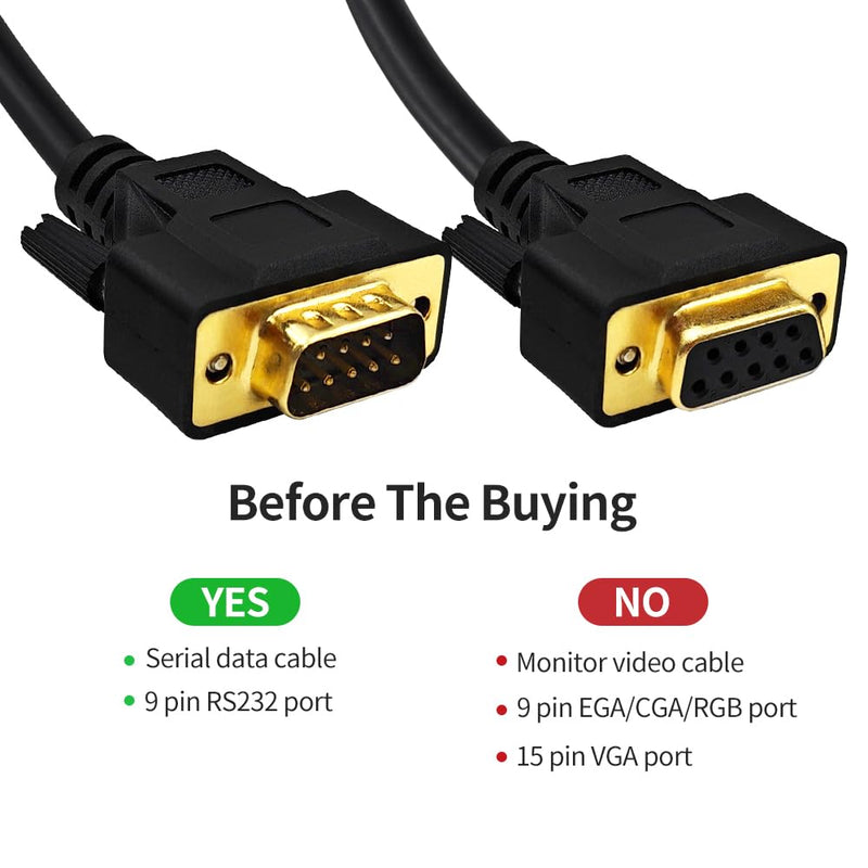 16 Feet(5 Meter) DB9 Straight Through 9 Pin RS232 Serial Extension Cable Double Shielded, Metal Braided&AL-foil, Female to Male, Black, SC902S10FM 16 feet(5 meter)