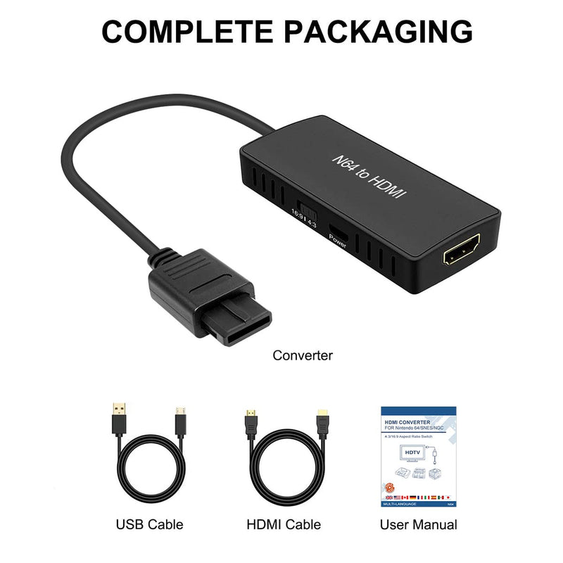 N64 to HDMI Converter Adapter Support 16:9/4:3 Conversion, HDMI Link Cable for N64 /SNES/NGC/SFC（Plug and Play） N64 Adapter