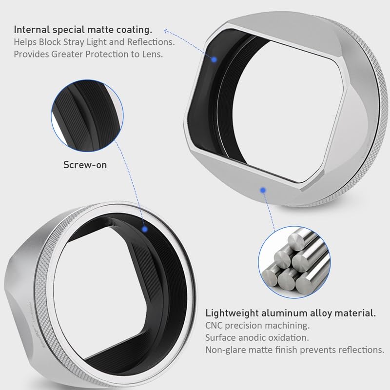 [AUSTRALIA] - X100VI Square Metal Lens Hood for Fujifilm Fuji X100VI Camera Silver with 49mm UV Filter Adapter Ring Haoge LH-X54W 