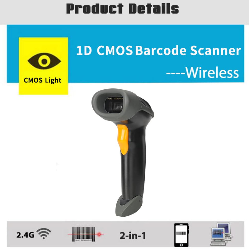 [AUSTRALIA] - 1D CCD 2.4G Wireless Bar Code Scanner Versatile 2 in 1 (Wireless+USB Wired), UNIDEEPLY Automatic Barcode Reader Scanner 196 Feet Indoor Transmission Distance, Scanning Gun for PC Computers, Black 