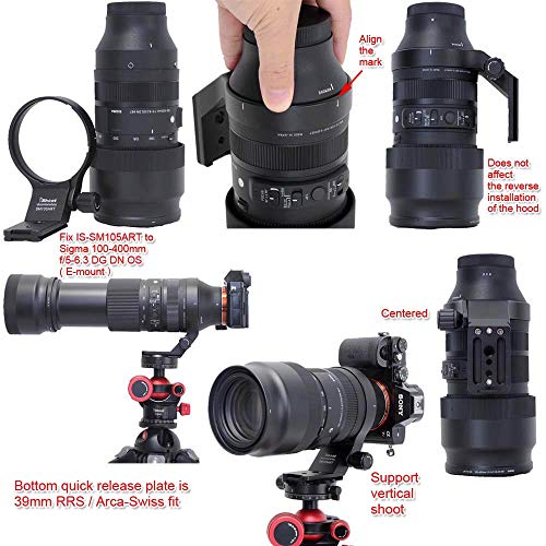iShoot 82mm Tripod Mount Ring Lens Collar Compatible with Sigma 105mm f/1.4 DG HSM Art & Sigma 100-400mm f/5-6.3 DG DN OS, Lens Support Holder Bracket Bottom is Arca-Swiss Fit Quick Release Plate