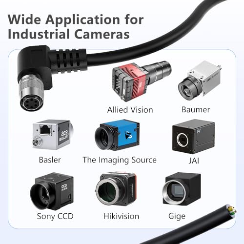 Alvin's Cables HR10A-7P-6S Hirose 6 Pin Female to Open End Power I/O Cable for Sony CCD, Basler, Keyence, Cognex, Baumer, Hikvision Industrial Camera, High Flex Shielded C-Type 9.84ft/3m 9.8ft/3m Right angle 6 Pin C-Type