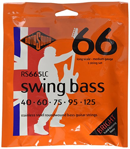 Rotosound RS665LC Swing Bass 66 Stainless Steel 5 String Bass Guitar Strings (40 60 75 95 125) .040-.125 Long Scale Medium