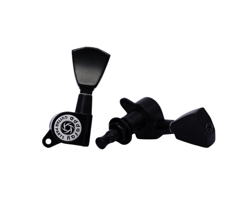 [AUSTRALIA] - Guitar Machine Heads (3R + 3L) - 1:15 Gear Ratio Sealed Tuning Key Pegs String Tuners Set with Tulip Shaped Knob Replacement (E-1004, Black) 