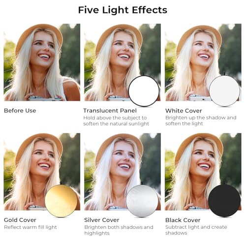 K&F CONCEPT 5-in-1 Light Reflector, 43"(110cm), Collapsible & Portable 43'' (110cm)