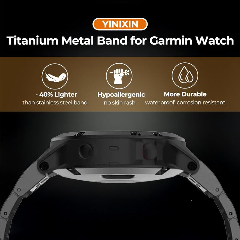 Titanium Watch Band for Garmin Fenix 8/7/7X/6/6X, 22mm 26mm QuickFit Metal Strap, Ultra-Lightweight & Hypoallergenic Band with No Gap Design & Secure Buckle for Fenix/Epix/Forerunner/Instinct/Tactix black