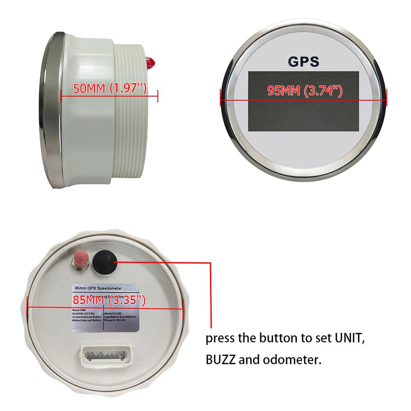 85mm 3 3/8" Boat Waterproof Digital GPS Speedometer MPH KM/H ODO COG Trip with 7 Backlights 12VDC 24V for Motorbike Boat Truck Racing Car (White&Silver) White&Silver
