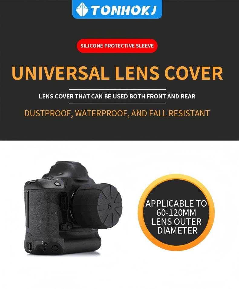 Universal Silicone Lens Cap for DSLR & Mirrorless Cameras, Waterproof & Dustproof Camera Lens Protector, Fits 60-120mm Lenses, Shockproof Lens Cover Compatible with Canon, Nikon, Sony, Sigma (3 PCS) 3 PCS