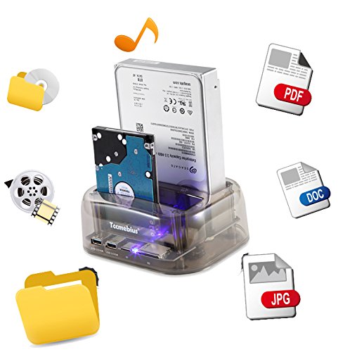 TCC-S865 USB 3.0 to SATA IDE Dual Slots External Transparent Hard Drive Docking Station with Card Reader and 2 Ports USB 3.0 Hub for 2.5 3.5 Inch IDE SATA I/II/III HDD SSD
