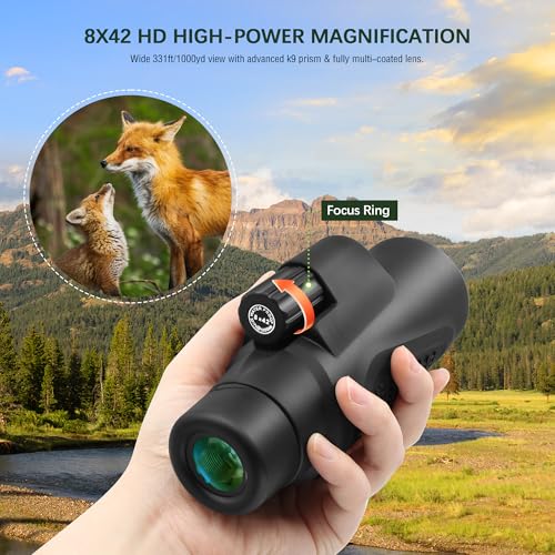 K9 Prism 8x42 Waterproof Monocular Telescope - Bundle with - Universal Cellphone Telescope Durable Adapter Mount