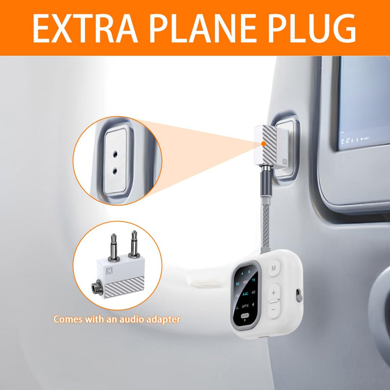 Bluetooth 5.3 Adapter for Airplane, Support 2 AirPods Dual Wireless Headphones, aptX Adaptive 3.5mm AUX Jack Wireless Audio Transmitter for TV, Airline, Planes, Travel Essentials Silver