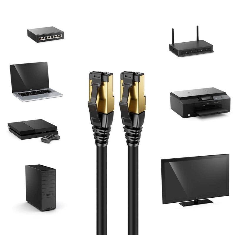 deleyCON 5 x 2 m CAT8.1 Patch Cable, Network Cable, Data Cable, S/FTP PIMF, 2000 MHz, 40 Gbit, RJ45, LAN DSL Cable, CAT.8 Ethernet Cable, RJ45 Connector, Black