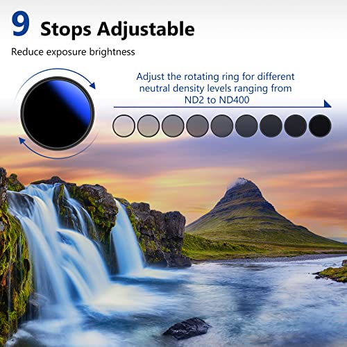 NEEWER 58mm Variable ND Filter ND2-ND400 (1-9 Stops), Neutral Density Filter, Multiple Coatings, Water and Scratch Resistant