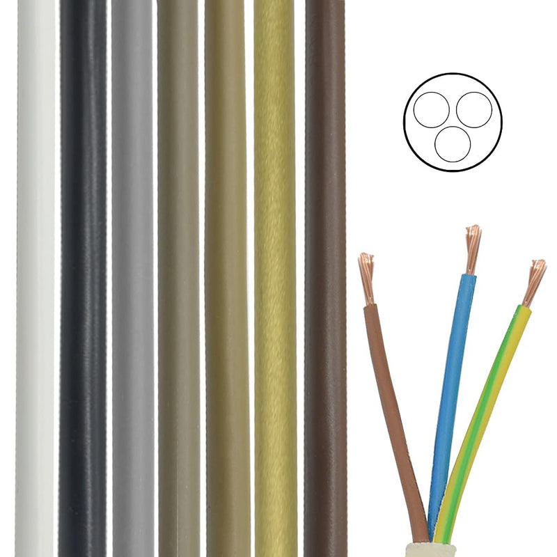 3 m Cable White H03VV-F 3 x 0.75 mm² PVC Insulated Hose Cable 3G Light Cable Lamp Cable Power Cable