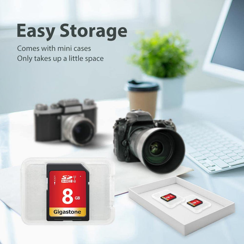 Gigastone 8GB 2-Pack SD Card UHS-I U1 Class 10 SDHC Memory Card Full HD Video Canon Nikon Sony Pentax Kodak Olympus Panasonic Digital Camera, with 2 Mini Cases SD 8GB U1 2-Pack