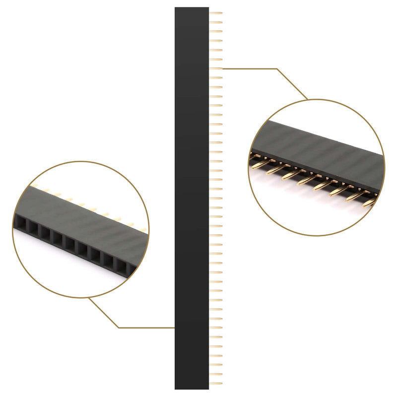 40 Pieces 2.54 mm Pin Headers 40 Pin Breakaway PCB Board Single Row Male and Female Pin Header Connector Kit for Arduino Prototype Shield (20 Pieces Male Headers, 20 Pieces Female Headers)