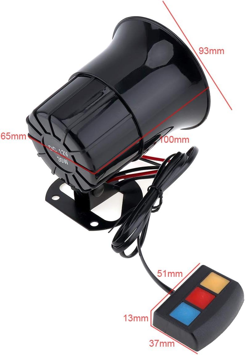 Car Alarm Siren, 12V 30W Car Motorcycle Alarm Warning Siren Horn 3 Sound Loud Speaker for Car/Motorcycle