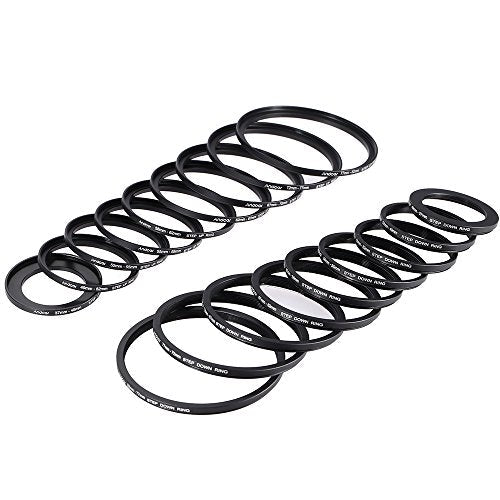 Andoer® 18pcs Step Up/Step Down Lens Filter 37 49 52 55 58 62 67 72 77 82mm Metal Adapter Ring Kit 18 pcs